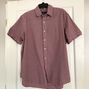 Ralph Lauren Mens Classic Fit Short Sleeve Button Down Maroon Plaid Sz XL
